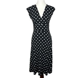 Max and Cleo Polka Dot Faux Wrap Babydoll A-line Dress Sz XS Stretchy Classic